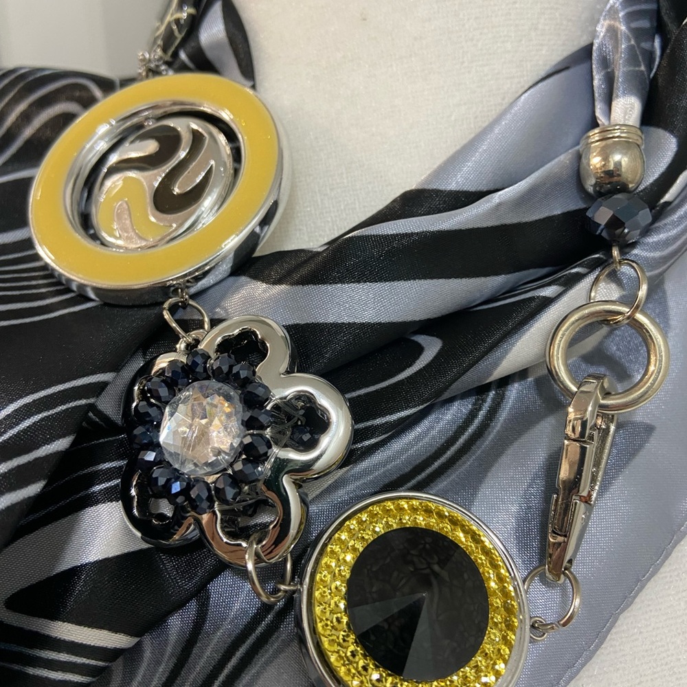 Elegant Black and Gray Silk Scarf-Necklace